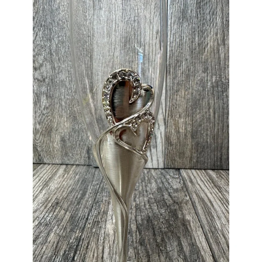 NEW PAPYRUS Champagne His and Hers Double Heart Toasting Glass Flutes